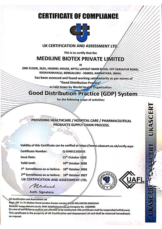 WHO Good Distribution Practice certificate of compliance